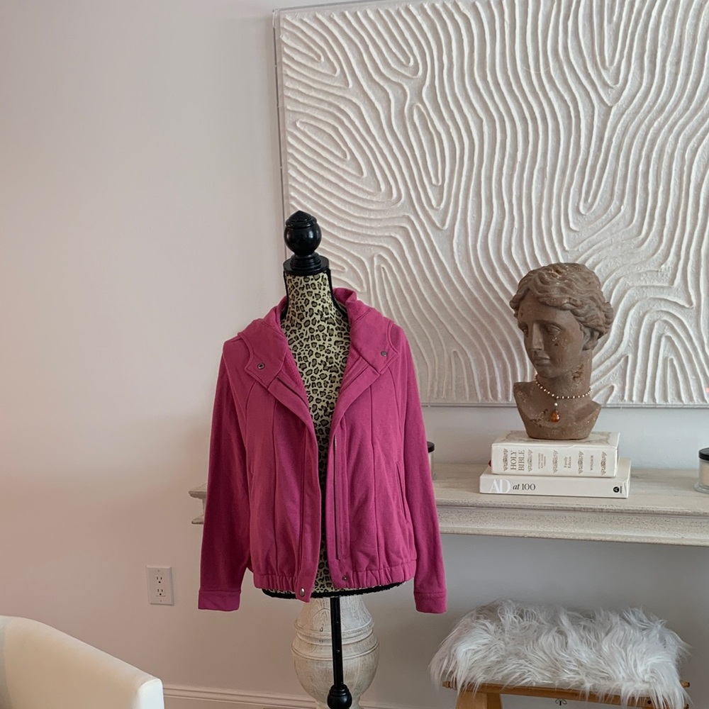 Peace Love World Pink French Terry Bomber Jacket